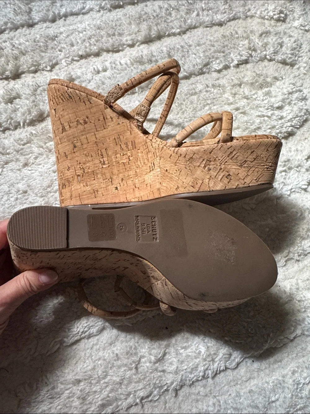 SCHUTZ Cork Multi-Strap Wedge Sandals in Natural